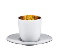 Eisch Vaso Espresso con Posavasos Cosmo Blanco, Vaso de Cristal, Oro, Blanco, 100 ml