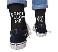 EisEyen Calcetines de algodón divertidos en negro/blanco con texto "Don't Follow me I'm Lost Too"