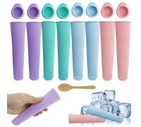 Eisformen Silikon 8 Stück Eisformen eis am stiel Silikonform Eisüten Eisformen Wassereis mit Deckel mit kleinen Holzlöffeln, Wassereis Formen Tüten Wiederverwendbar Popsicle Eisform für Wassereis