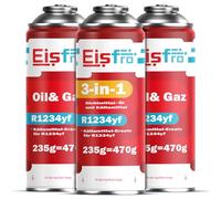 Eisfro 3 en 1 - Recarga de Aire Acondicionado para Coche R1234yf con Aceite y sellador de Fugas XL + 2X R1234yf XL 235 g - Kit para Recarga autónoma de Aire Acondicionado de Coche, Cada Bote 235 g
