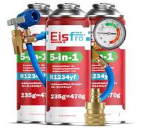Eisfro 5 en 1 sustituto R1234yf - 3X refrigerante para Aire Acondicionado de Coche + Manguera y Adaptador YF - Aplicación rápida - Protege el compresor - 235 g Cada Lata