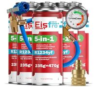 Eisfro 5 en 1 sustituto R1234yf x5 - Refrigerante para Aire Acondicionado de Coche + Manguera y Adaptador YF - Aplicación rápida - Protege el compresor - 235 g Cada Lata
