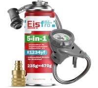 Eisfro - 5 en 1 sustituto R1234yf XL + manguera + adaptador YF para aire acondicionado de automóvil con aceite, aditivo sellador, colorante UV, agente deshidratante - Protege el compresor - 1 x 235 g