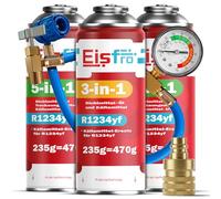 Eisfro - Kit de Aire Acondicionado sustituto R1234yf - 1x 3en1 + 2X refrigerante 5en1 en Botellas con Aceite, sellador, colorante UV y deshidratante - con Manguera y Adaptador YF