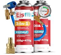 Eisfro - Kit de Recarga de Aire Acondicionado sustituto R1234yf con Gas sustituto R1234yf 3 en 1 - 2 x 235 g con Manguera, manómetro y Adaptador AZ - Aire Acondicionado para automóviles - Eco