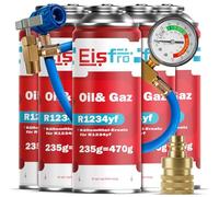 Eisfro - Refrigerante sustituto R1234yf Kit de Recarga de Aire Acondicionado - Gas para Aire Acondicionado de vehículos Desde 2016 - 5 Botellas de 235 g con Manguera de Recarga y Adaptador AZ