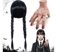 Eiskalte Händchen,Wednesday Perücke Mädchen,Wednesday Perücke Hand,Wednesday Händchen mit Wednesday Perücke Kinder,Perücke Damen Fasching,Latex Hand,Realistic Scarred Latex Palm