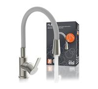 EISL Flexo NI186FLNIGU - Grifo flexible para fregadero de cocina (acero inoxidable/gris, boquilla alta con manguera suave al tacto, giratorio 360 grados), grifo de cocina flexible