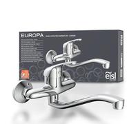 EISL NI161EUCR EUROPA Grifo de pared cromado, mezclador de fregadero de pared 360°, ideal para fregaderos dobles, grifo de pared, grifo mezclador de pared para cocina/fregadero