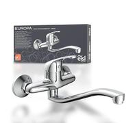 EISL NI161EUCR EUROPA Grifo de pared cromado, mezclador de fregadero de pared 360°, ideal para fregaderos dobles, grifo de pared, grifo mezclador de pared para cocina/fregadero