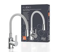 EISL NI186FLHG Flexo - Grifo monomando para fregadero, color gris claro/cromado, flexible, ahorro de energía y agua, grifo monomando con rango giratorio de 360°