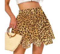 Eisnnu Mujer Mini Falda Volante Gasa Falda Corta Cordón Elástico Cintura y Forro Sexy Floral Leopardo Skater (FR/ES, Letras, L, Regular, Regular, Leopardo)