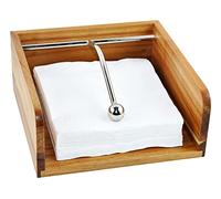 Eitida Dispensador de servilleteros cuadrado, madera de álamo, con barra central de acero inoxidable con peso mental, para mesas de cocina, cafetería, decoración del hogar vintage.