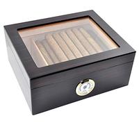 Eitida Humidor de Puros Classic Desk con Capacidad para 25-50 cigarros, Caja de Almacenamiento de Madera de Cedro Español Hecha a Mano con Separador, Humidificador e Higrómetro,Negro