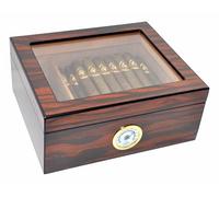 Eitida Humidor de Puros Classic Desk con Capacidad para 25-50 cigarros,Caja de Almacenamiento de Madera de Cedro Español Hecha a Mano con Separador, Humidificador e Higrómetro,Marrón