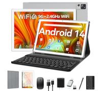 EITOMIN Tablet con teclado Android 14 Tablet 10 pulgadas 2025 Última 8GB RAM 64GB ROM 1TB Ampliar WiFi 6 Octa-Core 7000mAh Batería BT5.0 13MP + 8MP Cámara 2 en 1 Tablet con funda, ratón, lápiz