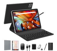 EITOMIN Tableta Android 2026 de 10 pulgadas con teclado, 128 GB ROM 16 GB RAM TF1TB Expand, Octa-Core, 5GWiFi, 1080FHD, cámara de 13 MP + 8 MP, Bluetooth 5.0, GPS, mouse, funda, color negro