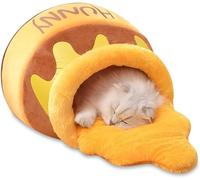 Eivdru Cama para gatos, maceta de miel para mascotas, cama lavable para perros, cama pequeña para perros para mascotas, casa cálida, mejorar el sueño, cama para gatos con cojín suave extraíble