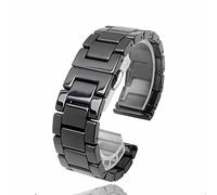 Eivdru Correa de reloj de cerámica pulida de dos tonos plateados, cierre desplegable en blanco y negro para hombre y mujer (17 mm, negro)