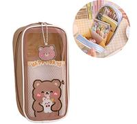 Eivdru Kawaii Pencil Case School Stationary, Aesthetic Cute Pencil Case for Girls Clear Large Capacity Pencil Organizer Bag, Kawaii School Supplies Pencil Case (Brown), marrón, Modern