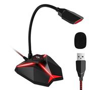EIVOTOR Micrófono USB para PC, Micrófono Profesional de Escritorio Audio Luz LED Micrófono Compatible con PC/Windows/Mac/PS4, para Radio, Skype, Youtube, Juegos (Silenciar + Ajustar Volumen)