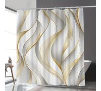 EIWAXU 1 Cortina de Ducha con diseño de Ondas Doradas, Ideal para decoración de baño, Tela Impermeable. 120x170cm/47x67in(WxH)