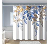 EIWAXU 1 Cortina de Ducha con Estampado de Hojas Azules y Amarillas, de Tela de poliéster con Ganchos, para bañera o baño. 100x200cm(AnxAl)
