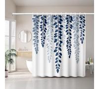 EIWAXU Cortina de Ducha Colgante con Estampado de Hojas y Enredaderas en Color Azul grisáceo, decoración para el baño con Ganchos de plástico, Adecuada para el hogar y el Hotel. 100x205cm(AnxAl)