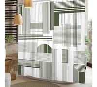 EIWAXU Cortina de Ducha con diseño Bohemio Abstracto con líneas geométricas a Rayas Verdes y Blancas, Accesorios de baño estéticos de Arte Simple 165x183cm/65x72in(AnxAl)