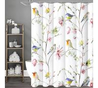 EIWAXU Cortina de Ducha con diseño de árbol, Flor, Hoja y pájaro 165x180cm/Ancho X Alto Cortina de Ducha Decorativa para baño, Impermeable, con Ganchos.
