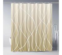EIWAXU Cortina de Ducha con diseño de Rayas en Color Caqui, Beige y Marfil, con Ganchos, Decorativa, Repelente al Agua, Lavable a máquina, para baño de Hotel 120x150cm/47x59in(AnxAl)