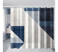 EIWAXU Cortina de Ducha con diseño geométrico Azul y Blanco, Estilo Minimalista Moderno con Ganchos de plástico, Apta para baño y Lavable. 80x150cm(AnxAl)