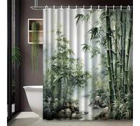 EIWAXU Cortina de Ducha con Estampado de bambú, poliéster Lavable a máquina, para baño, Juego de Cortina de Ducha con Ganchos 190x220cm/75x87in(WxH)