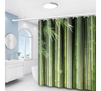 EIWAXU Cortina de Ducha con Estampado de Bosque Verde, Estilo Moderno para baño con Ganchos de plástico, Lavable a máquina. 140x230cm(AnxAl)