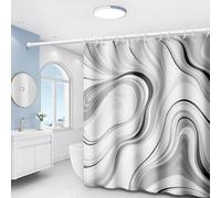 EIWAXU Cortina de Ducha con Estampado de Curvas fluidas en Negro, Blanco y Gris, Estilo Arte Moderno, Lavable a máquina. 220x200cm(AnxAl)