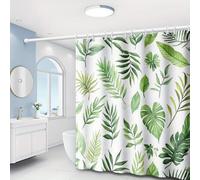 EIWAXU Cortina de Ducha con Estampado de Hojas Verdes en Acuarela, Estilo Fresco para baño, con Ganchos de plástico, Apta para Lavadora. 175x195cm(AnxAl)