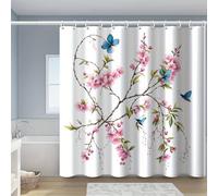 EIWAXU Cortina de Ducha con Estampado de Mariposas, Ramas de durazno Rosas, 1 Unidad. Cortina de Ducha para baño, decoración del hogar, Apta para Todas Las Estaciones. 280x198cm(AnxAl)