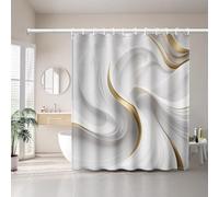 EIWAXU Cortina de Ducha con Estampado de Ondas Doradas Platino, Estilo Moderno para baño con Ganchos de plástico, Lavable a máquina. 110x190cm(AnxAl)