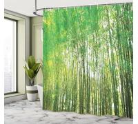 EIWAXU Cortina de Ducha con Ganchos con diseño de Bosque de bambú: árboles Altos y Verdes, Vista a un jardín botánico Natural, Paisaje Amarillo-Verde Oliva. 100x230cm(AnxAl)