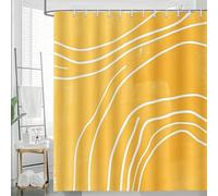 EIWAXU Cortina de Ducha con líneas abstractas sobre Fondo Amarillo, poliéster, Lavable a máquina, Resistente al Agua. 90x220cm/35x87in(WxH)