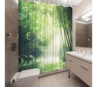 EIWAXU Cortina de Ducha de bambú con diseño de Bosque brumoso y Reflejos de Agua, poliéster, Incluye 12 Ganchos. 183x190cm/72x75in(WxH)