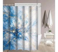 EIWAXU Cortina de Ducha de Cristal Azul con Vetas Doradas, decoración de baño, Varios tamaños, Cortina de Ducha de Tela Impermeable 180x200cm/71x79in(WxH)