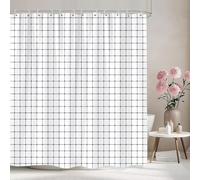 EIWAXU Cortina de Ducha de poliéster de Color sólido con líneas Blancas y Negras y Formas geométricas, Estilo Moderno y Sencillo, decoración para el baño. 175x180cm/69x71in(Ancho X Alto)