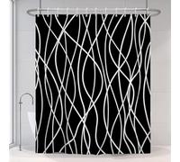 EIWAXU Cortina de Ducha de Rayas Blancas y Negras, Ideal para baño, Moderna línea Ondulada, Lavable a máquina para bañera, Ducha y bañera. 110x210cm/43x83in(WxH)