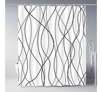 EIWAXU Cortina de Ducha de Rayas Blancas y Negras, Moderna, Abstracta, geométrica, con Rayas Blancas y Negras, Estilo Minimalista, de Tela de poliéster Impermeable 110x170cm/43x67in(AnxAl)