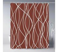 EIWAXU Cortina de Ducha de Rayas Burdeos, Tela de poliéster para baño, diseño Moderno Abstracto geométrico Blanco a Rayas, Minimalista, con Gancho 100x190cm/39x75in(AnxAl)