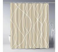 EIWAXU Cortina de Ducha de Rayas Caqui para baño, Moderna, Abstracta, geométrica, Caqui, Blanca, a Rayas, Minimalista, Tela Impermeable, Lavable a máquina, con Ganchos 170x200cm/67x79in(AnxAl)