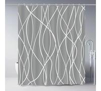 EIWAXU Cortina de Ducha de Rayas Gris Oscuro para baño, Moderna, Abstracta, geométrica, Gris, Blanca, con Rayas, Minimalista, Lavable a máquina 90x240cm/35x94in(AnxAl)