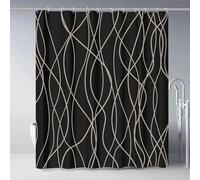 EIWAXU Cortina de Ducha de Rayas Negras y Marrones, de poliéster con líneas onduladas y Ganchos, Moderna y Abstracta, Impermeable y Lavable a máquina 100x150cm/39x59in(AnxAl)