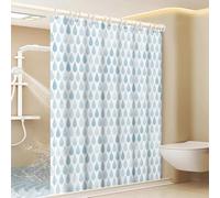 EIWAXU Cortina de Ducha Estampada con diseño de lágrima en Azul Claro y Blanco, Estilo Minimalista para baño con Ganchos de plástico 92x180cm(AnxAl)